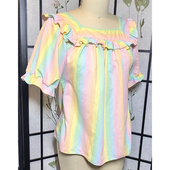 Vintage pastel rainbow square dancing blouse - Picture 5 of 9